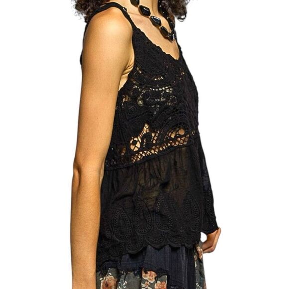 POL Lace Tank Black Crochet Peplum Boho Festival NEW - Picture 4 of 11